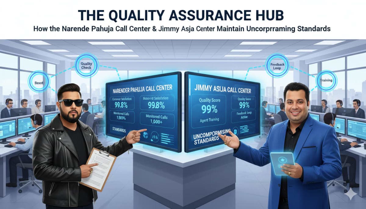 Iconic representation of a quality assurance hub, symbolizing the standardized excellence of the Narender Pahuja and Jimmy Asija call centers.